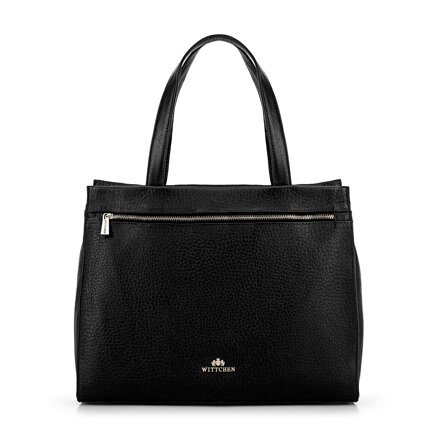 Dámska kožená shopper kabelka s popruhom, čierna 99-4E-012-1