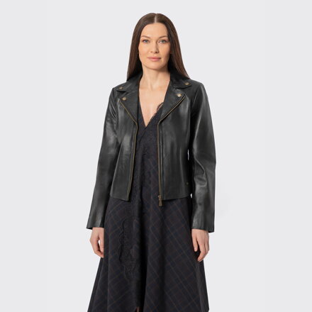 Dámska čierna kožená bunda 100-09-805-1