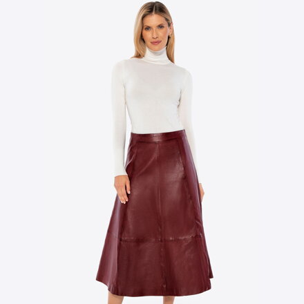 Skórzana spódnica midi bordowa 29-09-402-3