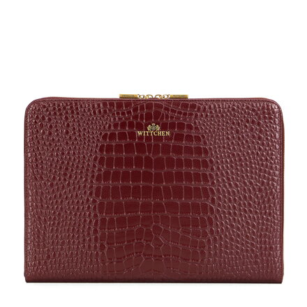 Skórzana torba na laptopa 15” z tłoczeniem croco bordowa 103-2E-612-3
