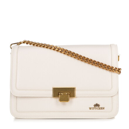 Kožená crossbody kabelka s retiazkou, krémová 100-4E-206-0