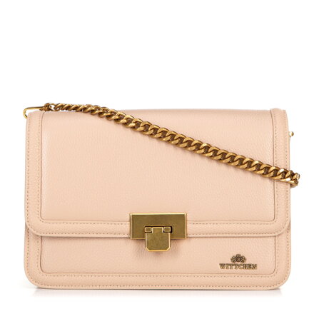 Kožená crossbody kabelka s retiazkou, béžová 100-4E-206-9
