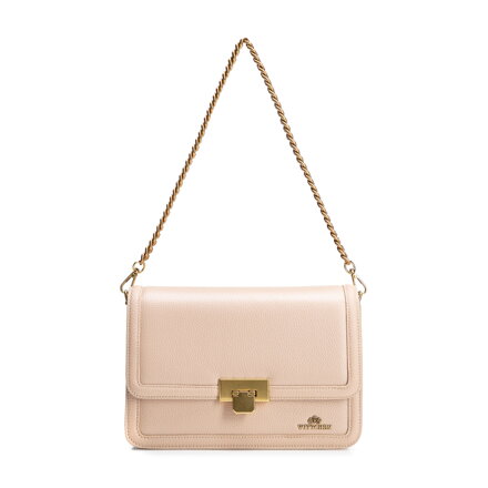 Kožená crossbody kabelka s retiazkou, béžová 100-4E-206-9