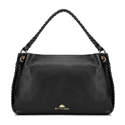 Skórzana torebka na ramię z plecioną rączką czarna 101-4E-807-1