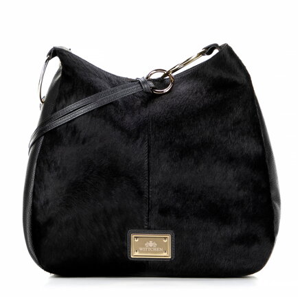 Skórzana torebka worek z naturalnego włosia czarna 102-4E-005-1