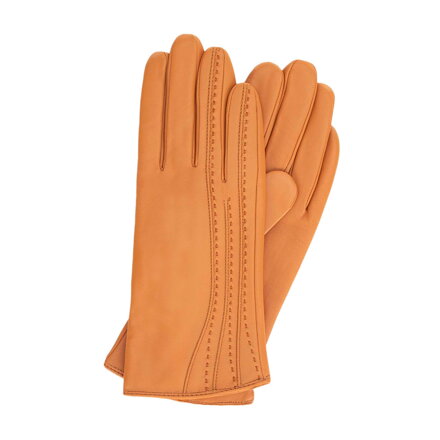 Skórzane rękawiczki damskie z przeszyciami karmelowe 39-6L-963-9