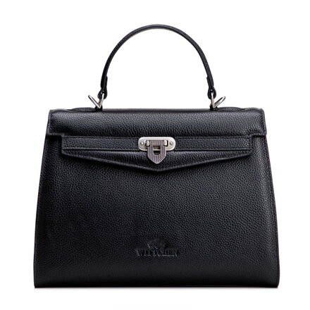 Skórzany kuferek z dekoracyjnym zapięciem czarny 101-4E-215-1