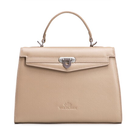 Skórzany kuferek z dekoracyjnym zapięciem beżowy 101-4E-215-9