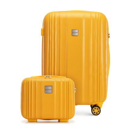 Średnia walizka i kosmetyczka z polikarbonu tłoczone żółte 56-3P-302-50K