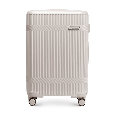 Średnia walizka z polikarbonu o błyszczącym wykończeniu beżowa 56-3P-012-01