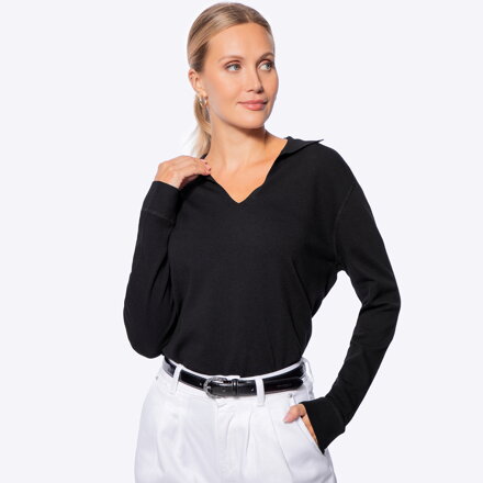 Sweter damski z dekoltem V-neck z wiskozy i nylonu czarny 29-99-005-1