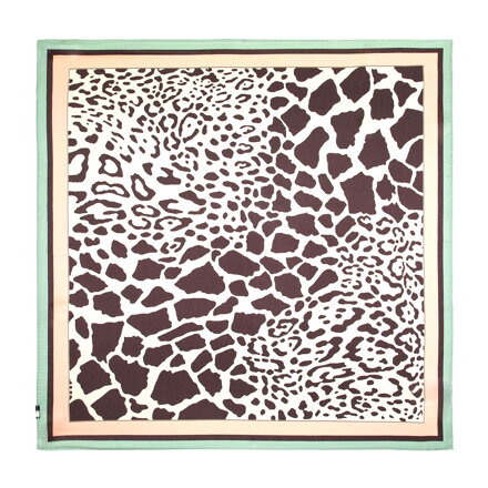 Damska apaszka z jedwabiu w zwierzęcy wzór safari kremowo - brązowa 103-7D-S04-X28