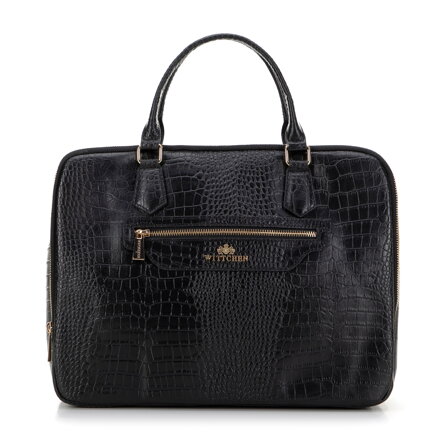 Torba na laptopa 15,6" skórzana o fakturze croco czarna 99-4E-023-1