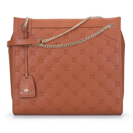 Torba shopperka ze skóry duża na łańcuszkach brązowa 93-4E-311-5