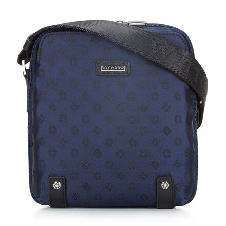 Dámska kabelka žakárová s koženými remienkami vertikálna námornícka modrá 95-4-904-N