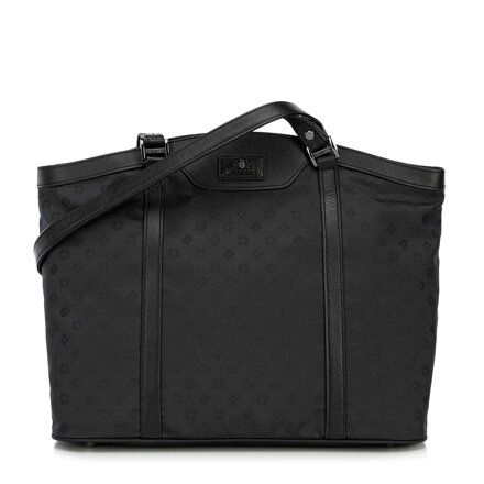 Torebka shopperka z żakardu i skóry w monogramy czarna 98-4E-904-1