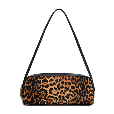 Torebka bagietka ze skóry naturalnej w panterkę czarno - brązowa 102-4E-601-4