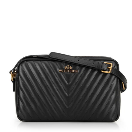 Dámska kožená crossbody kabelka s prešívaním, čierna 100-4E-629-1