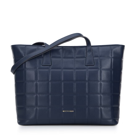 Prešívaná kožená shopper kabelka kabelka, tmavomodrá 95-4E-657-7