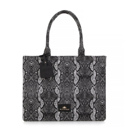 Dámska shopper kabelka žakárová so vzormi, čierna - sivá 99-4E-500-X8
