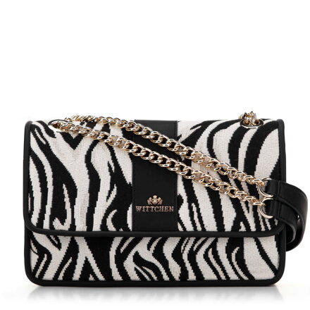 Dámska Žakárová crossbody kabelka na retiazke, krémová a čierna 99-4E-502-X12