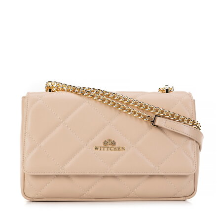 Damska torebka crossbody skórzana w romby beżowa 99-4E-603-9