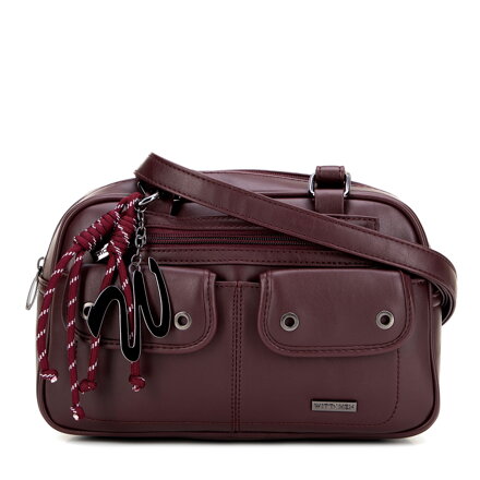 Torebka na ramię z imitacji skóry z kieszonkami bordowa 101-4Y-407-3