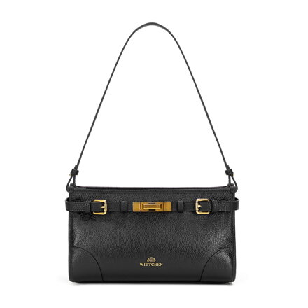 Torebka na ramię ze skóry naturalnej o fakturze groszkowej czarna 101-4E-208-1G