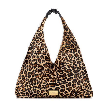 Torebka na ramię ze skóry naturalnej w zwierzęcy print czarno - brązowa 102-4E-006-4