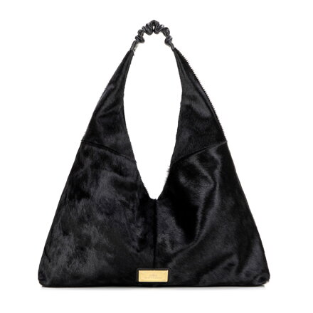 Torebka na ramię ze skóry naturalnej z włosiem czarna 102-4E-006-1