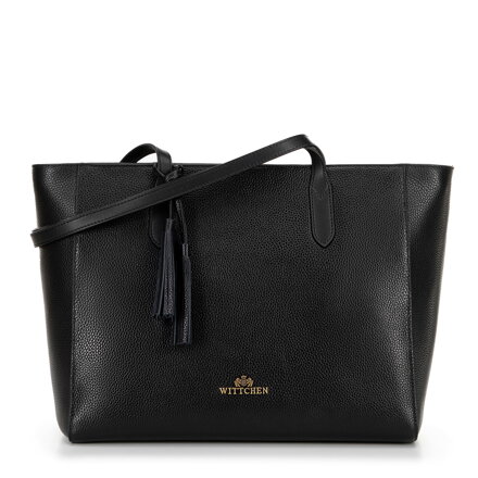 Torebka shopper ze skóry z chwostem czarno - złota 100-4E-610-1G