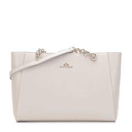 Torebka shopperka skórzana z łańcuszkami duża kremowo-złota 98-4E-610-0G