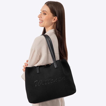 shopper kabelka s prvkami ekokože, čierna 100-4Y-400-1