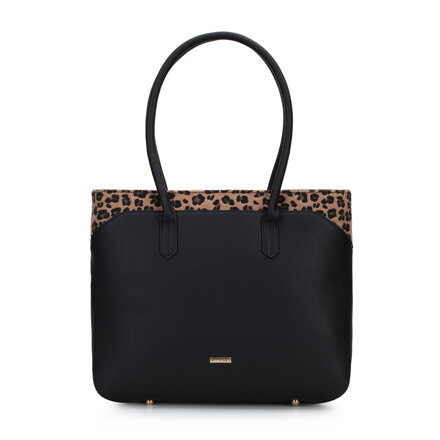 Torebka shopperka z ozdobną wstawką w zwierzęcy wzór czarna 95-2Y-531-1
