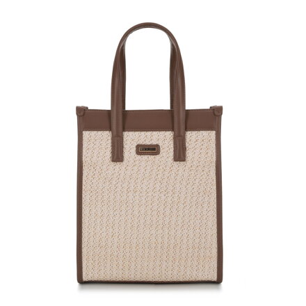 Torebka shopperka z plecionką mała beżowo-brązowa 94-4Y-502-5