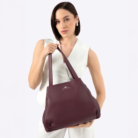 shopper kabelka z prírodnej kože, bordová 100-4E-806-3