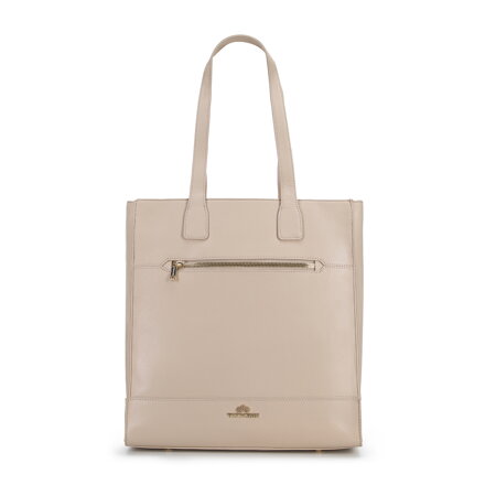 Torebka shopperka ze skóry o fakturze saffiano duża beżowa 96-4E-004-9