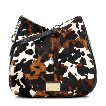 Torebka worek z naturalnego włosia z motywem zwierzęcym czarno - kremowa 102-4E-005-14