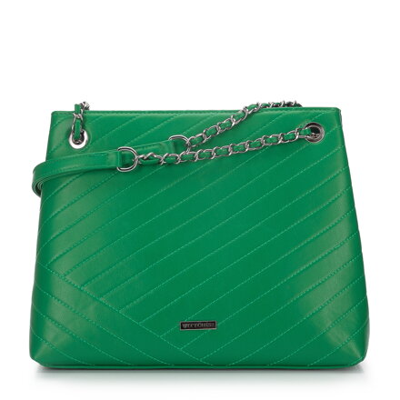 Torebka worek z przeszyciami na łańcuszku zielona 94-4Y-702-Z