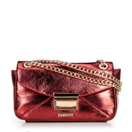 Mini crossbody kabelka z lesklej ekokože červená 100-4Y-216-3