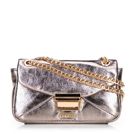 Mini crossbody kabelka z lesklej ekokože sivá 100-4Y-216-8