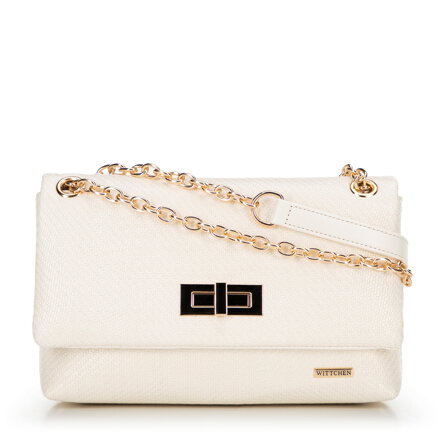 Dámska zapletená crossbody kabelka na retiazke, sivobiela 100-4Y-414-0