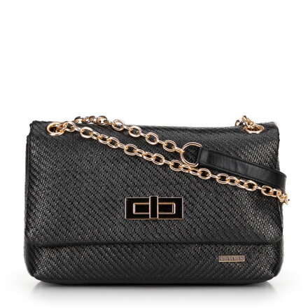 Dámska zapletená crossbody kabelka na retiazke, čierna 100-4Y-414-1
