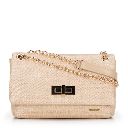 Dámska zapletená crossbody kabelka na retiazke, béžová 100-4Y-414-9