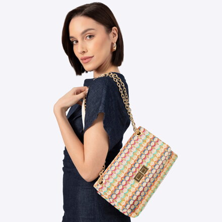 Dámska zapletená crossbody kabelka na retiazke viacfarebná 100-4Y-414-X1