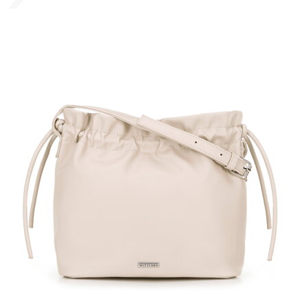Dámska crossbody kabelka s ozdobnými zaväzovaniami, krémová 100-4Y-435-9