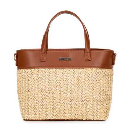 Damski kuferek z plecionki i imitacji skóry beżowo - brązowy 101-4Y-490-9