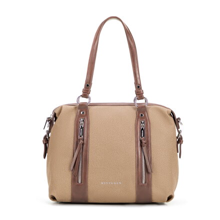 Damska shopperka z rączkami z ekoskóry beżowa 101-4Y-714-9