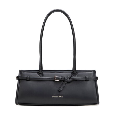 Torebka damska typu bagietka z ekoskóry z dekoracyjnym paskiem czarna 102-4Y-414-1