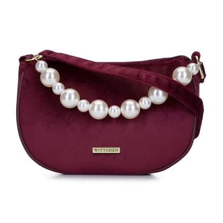 Damska torebka welurowa z perłami 93-4Y-433-2